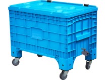 Контейнер 1017х636х793 сплошной, на колёсах, с крышкой на петлях, с КШ 1 внешняя резьба цв. сини