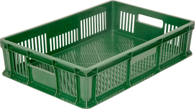 Ящик 600х400х140 мм перфорированный с ручками зеленый купить в Новосибирске Ящик 600х400х140 мм перфорированный с ручками зеленый купить в Новосибирске