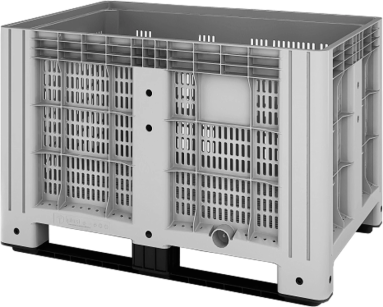 Контейнер 1200х800х800 мм перфорированный серый на полозьях купить в Новосибирске Контейнер 1200х800х800 мм перфорированный серый на полозьях купить в Новосибирске