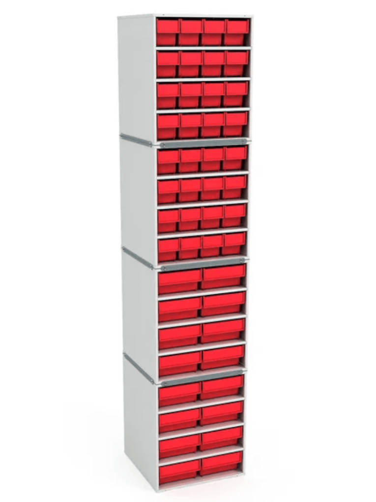 .Стационарная кассетница ДиКом (на 4 яруса) с красными ящиками купить в Новосибирске .Стационарная кассетница ДиКом (на 4 яруса) с красными ящиками купить в Новосибирске