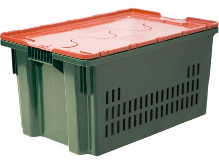 Ящик 600х400х300 дно сплошное, стенки перфорированные, Safe PRO цв. зелёный с оранжевой крышкой купить в Новосибирске