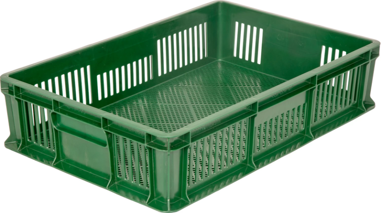 Ящик 600х400х140 мм перфорированный без ручек зелёный купить в Новосибирске Ящик 600х400х140 мм перфорированный без ручек зелёный купить в Новосибирске