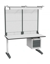 Стол монтажный ДиКом СР-150-01, ESD Thermopal, нерегулируемый, экран Э3, с подвесной тумбой, со светильником