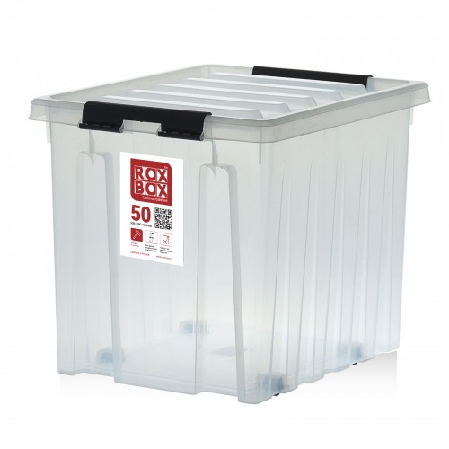 Контейнер Rox Box Original 50 (500х390х390 мм с крышкой и клипсами, на роликах, прозрачный) купить в Новосибирске