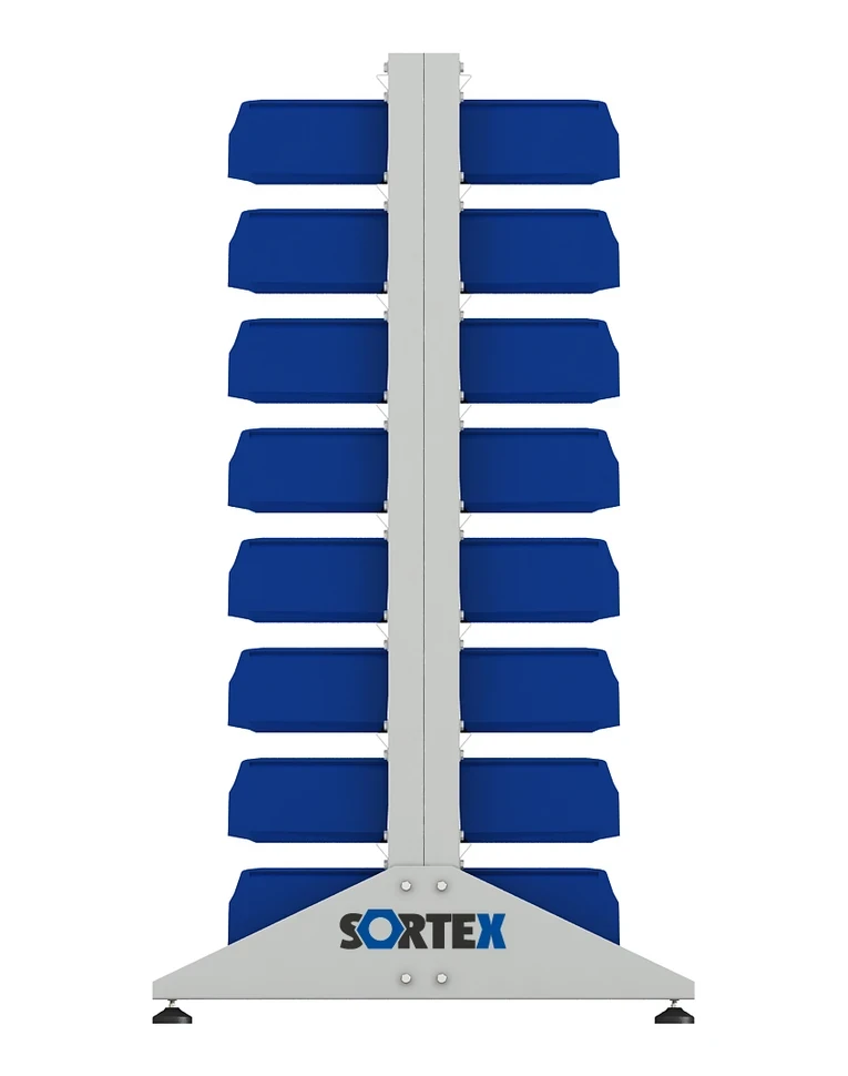 Стеллаж для пластиковых лотков SORTEX двухсторонний 1500x1000x800.02 купить в Новосибирске Стеллаж для пластиковых лотков SORTEX двухсторонний 1500x1000x800.02 купить в Новосибирске